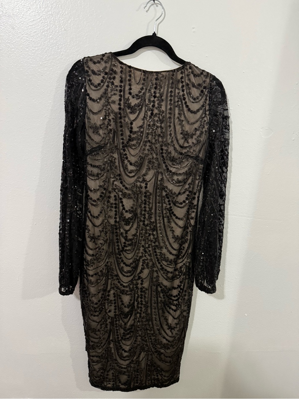 Baltic Born Black Beaded Long Sleeve Cocktail Dress